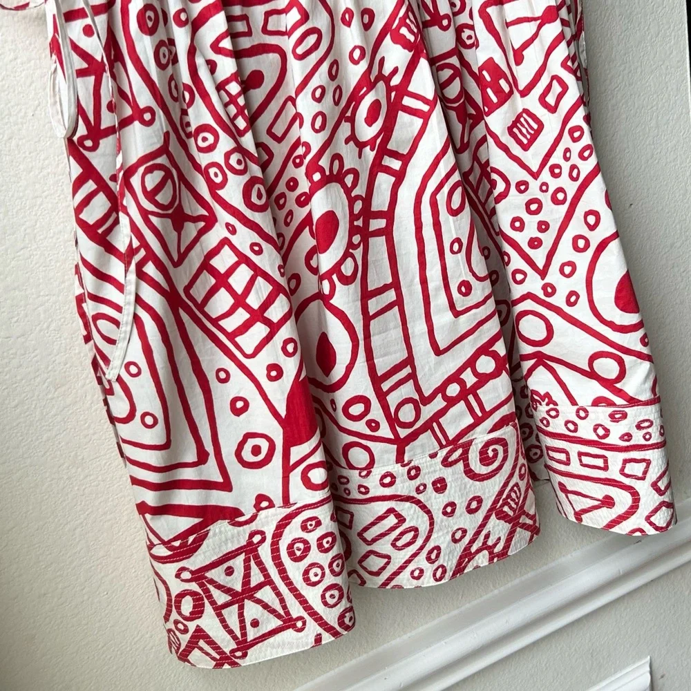 COLVILLE Red White Kitchen Dinner Abstract printed cotton-poplin midi dress Sz 6